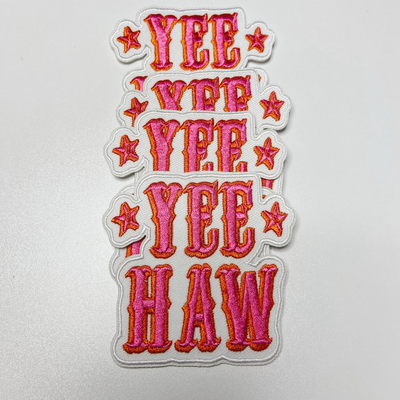 3" Yee Haw in PINK  -  Embroidered Hat Patch