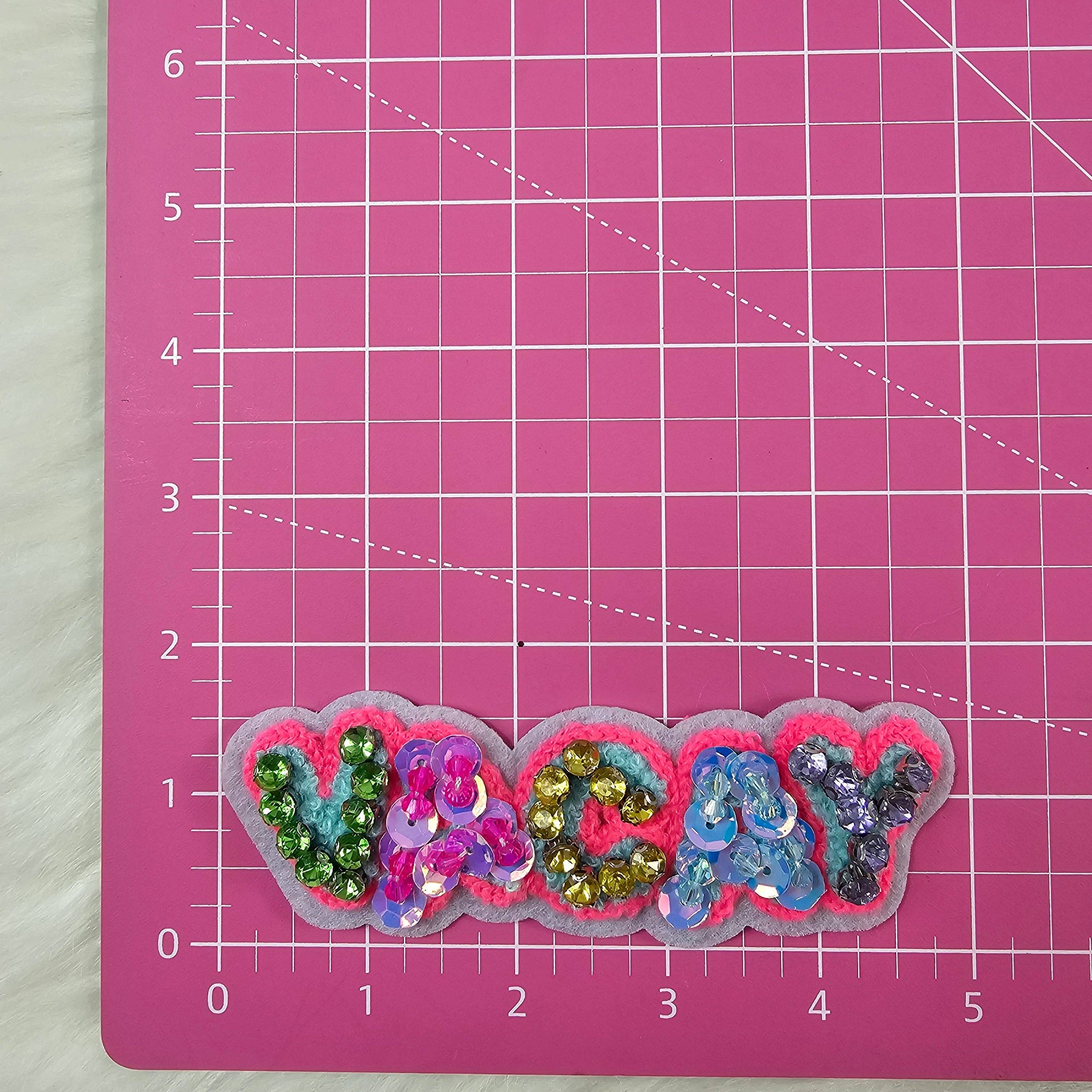 'VACAY' Rhinestone and Beaded Sequin Chenille Iron-on Patch