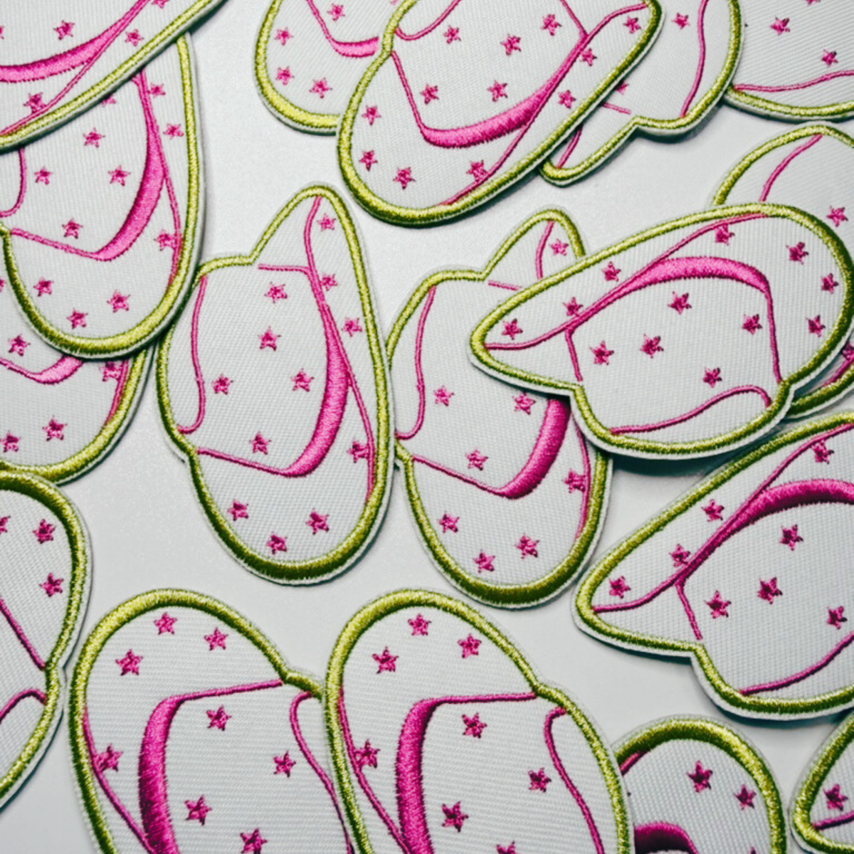 2.5” COWBOY HAT in White & Pink w stars -  Embroidered Hat Patch