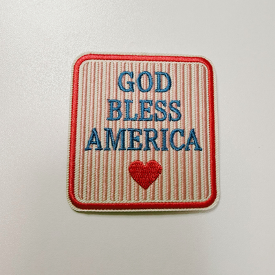 God Bless America (2.25" x 2.5") PINK -  Embroidered Hat Patch