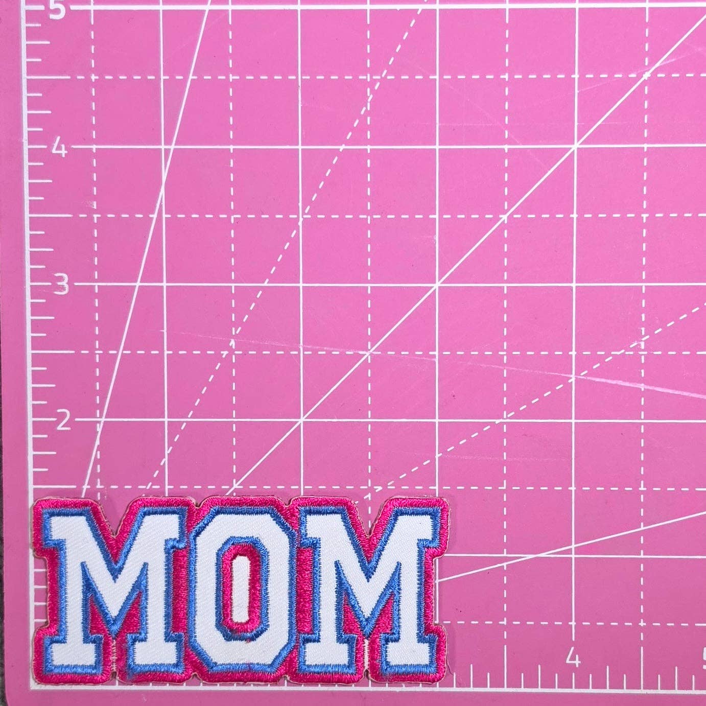 Mom Blue Pink Embroidery Iron On Patch