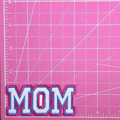 Mom Blue Pink Embroidery Iron On Patch
