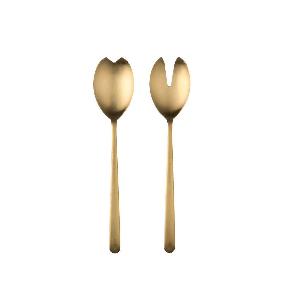 Salad Servers Fork and Spoon Linea Ice Oro