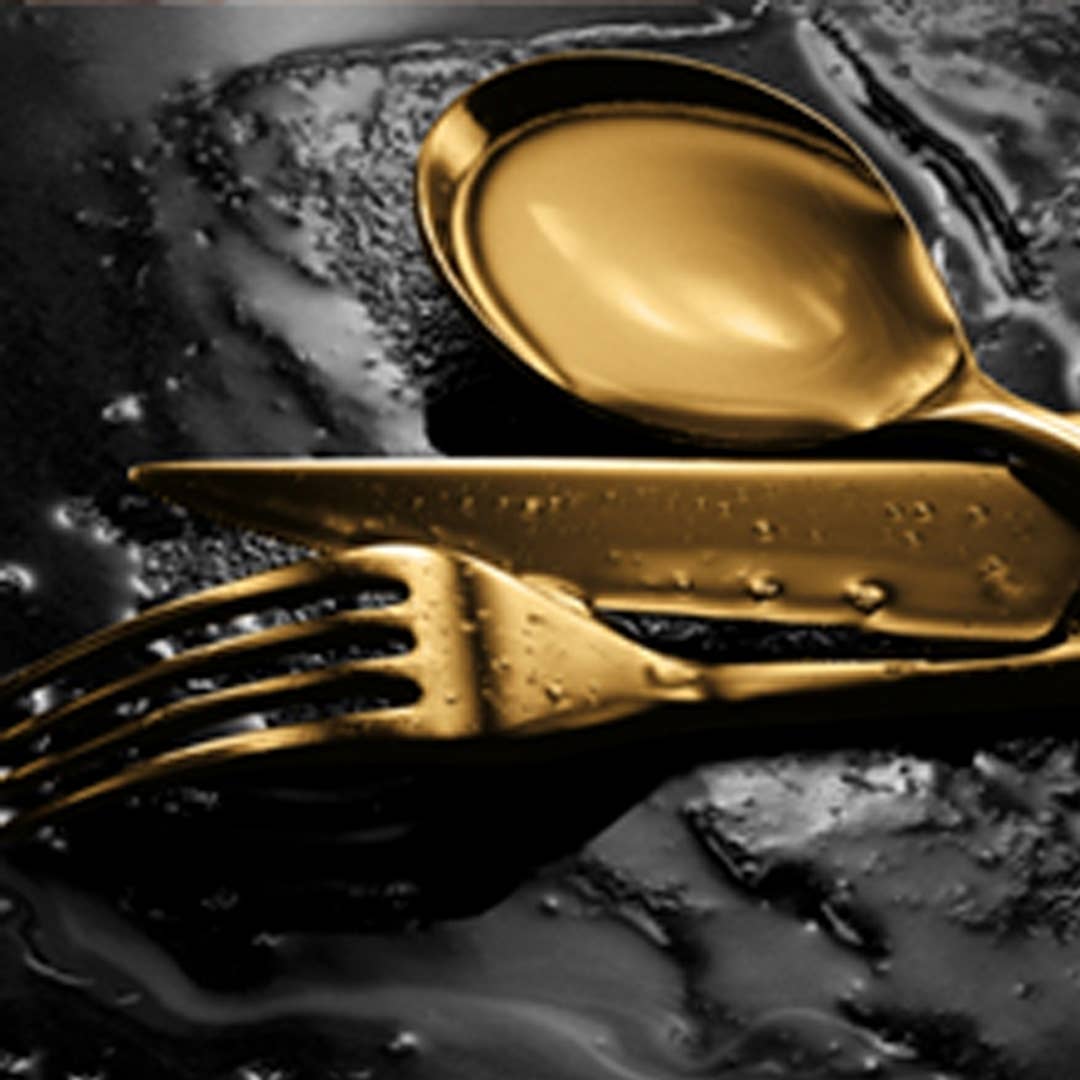 Salad Servers Fork and Spoon Linea Ice Oro