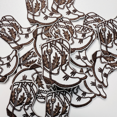 2" Cowboy Boots in BROWN  -  Embroidered Hat Patch