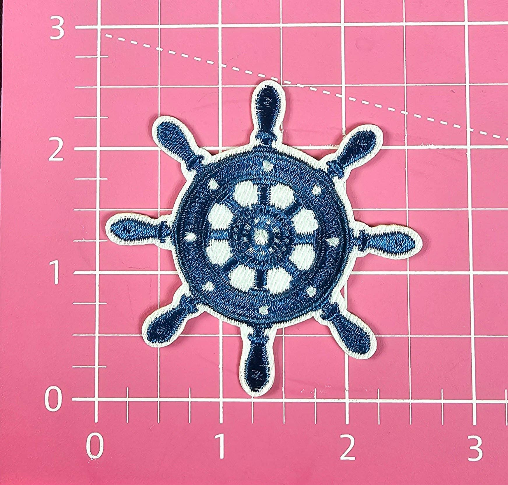 Ship Helm Captains Wheel Nautical Blue Coastal Embroidery Iron On Patch