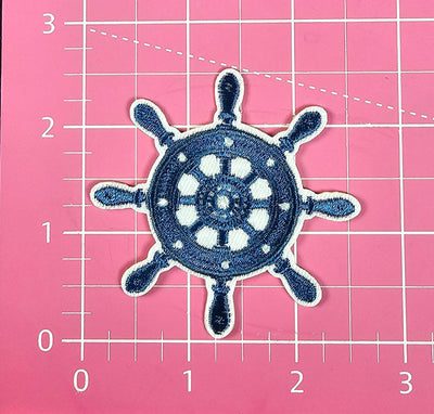 Ship Helm Captains Wheel Nautical Blue Coastal Embroidery Iron On Patch