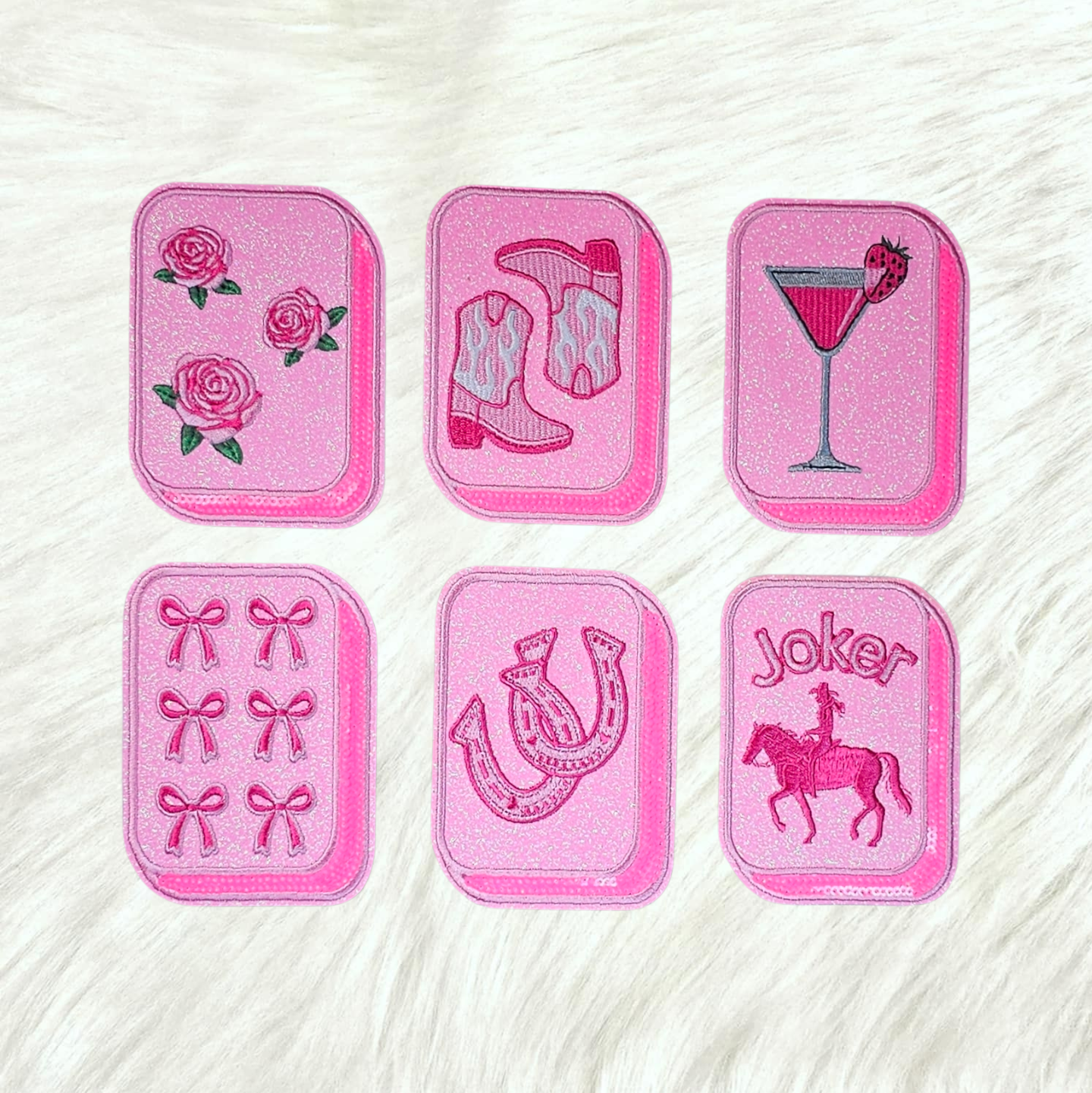 Mahjong Tile Pink Sequin Glitter Iron On Patches