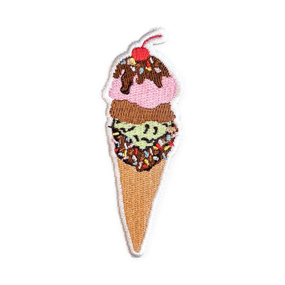 Ice Cream Cone Iron-On Patch | Dessert Embroidered Patch