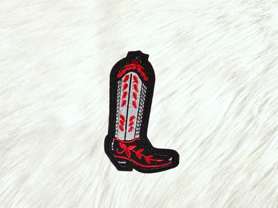 Black Red Cowgirl Boot Felt Embroidery Iron On Patch