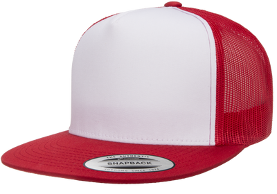 Yupoong 6006W Premium Trucker Snapback Hat, Flat Bill Cap with Mesh Back, White Front - YP Classics®