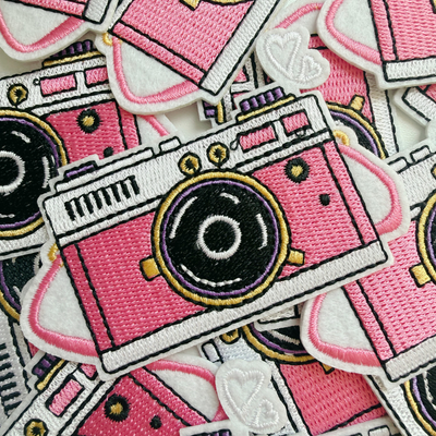 3" Camera in Pink -  Embroidered Hat Patch