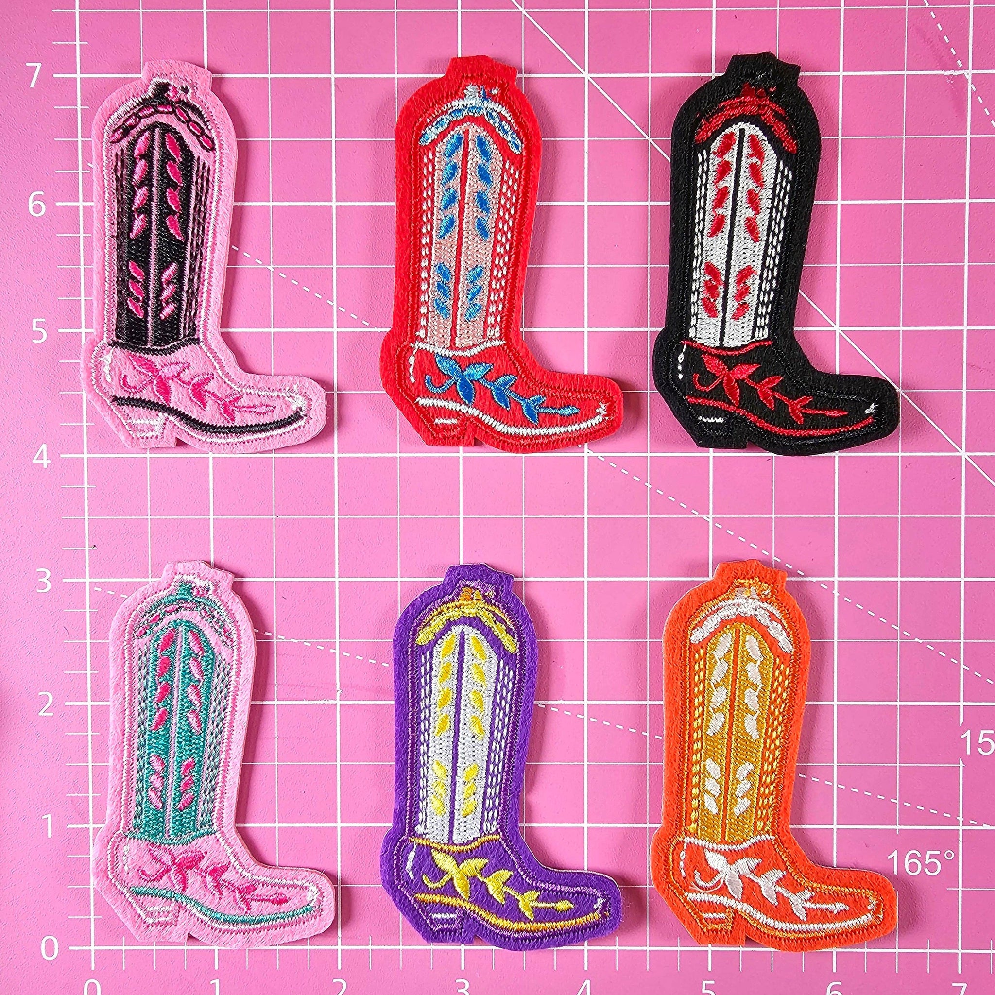 Black Red Cowgirl Boot Felt Embroidery Iron On Patch