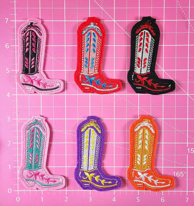 Black Red Cowgirl Boot Felt Embroidery Iron On Patch