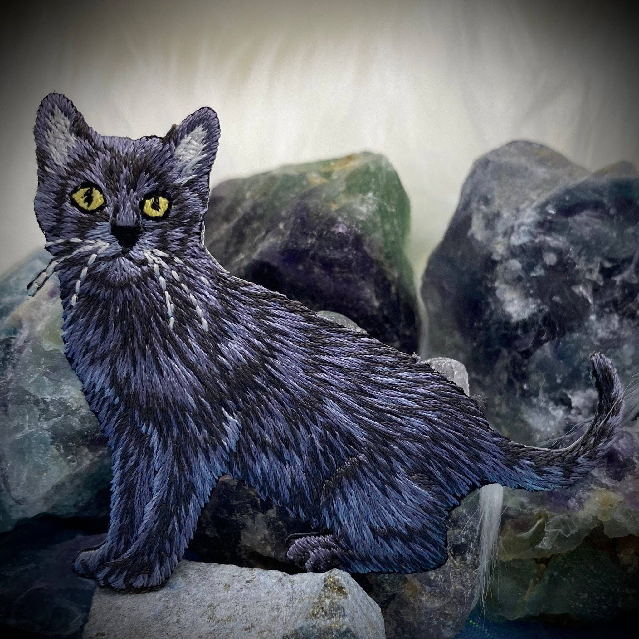 Black Cat, Realistic, Full Body, Pets, Kitten, Embroidered, Iron on Patch