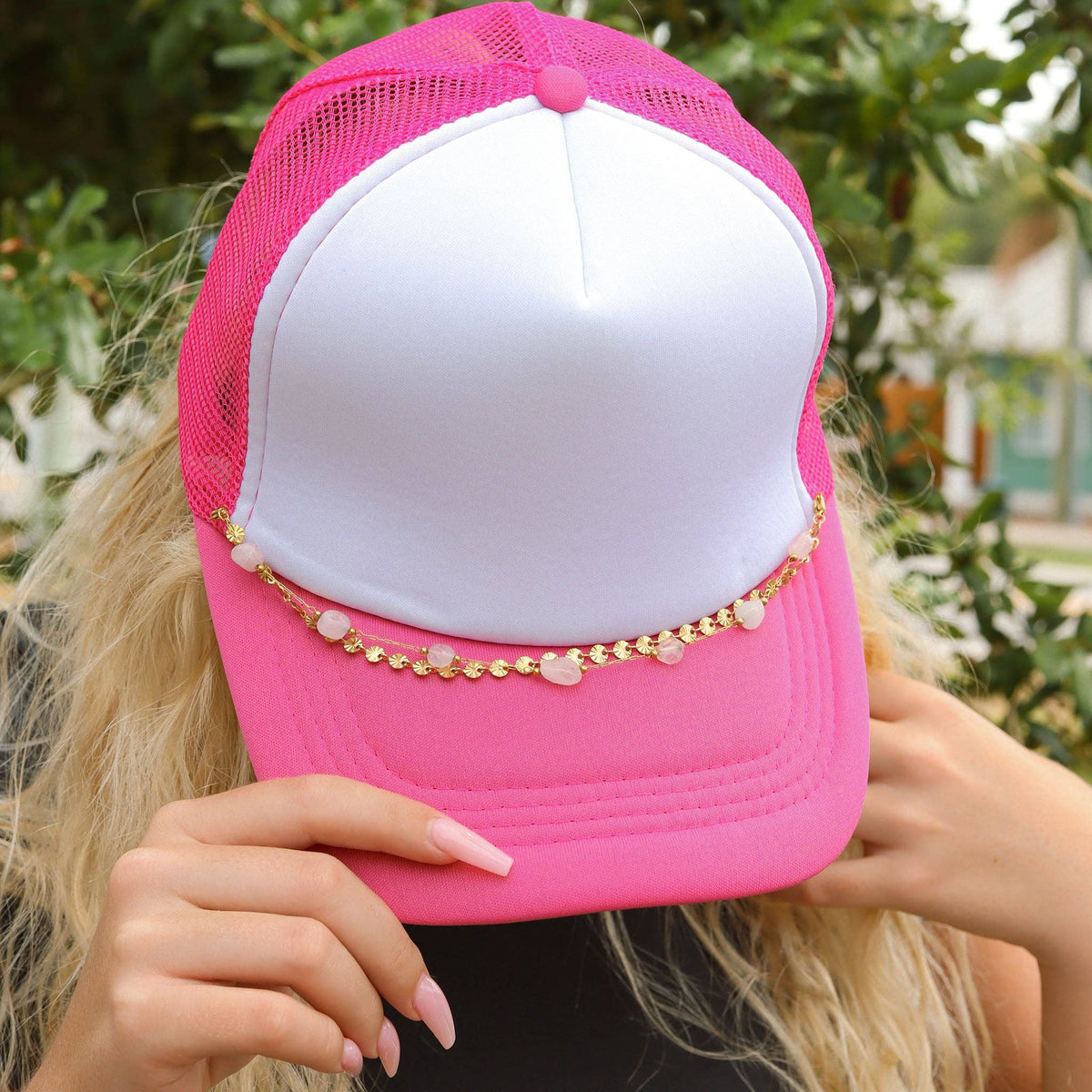 Trucker Hat Chain: Oval & Crystal Stone Layered Chain Set