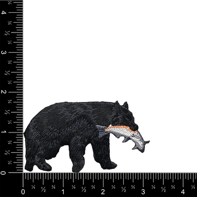 Black Bear Catching Fish, Rainbow Trout Iron on Patch