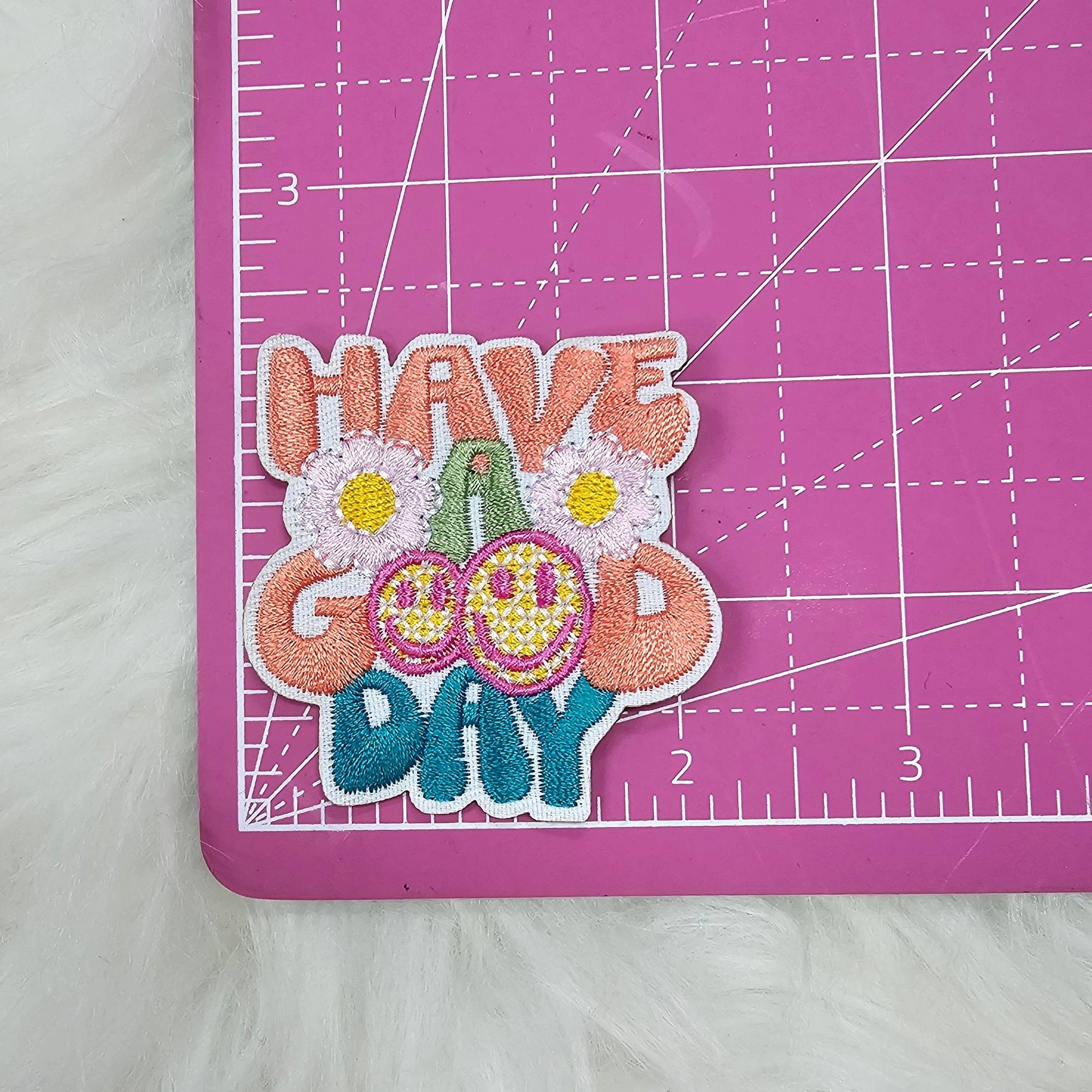 'Have a Good Day' Smile Floral Embroidery Iron On Patch