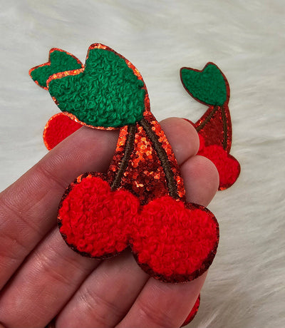 Cherry Chenille with Red Glitter Iron On Patch