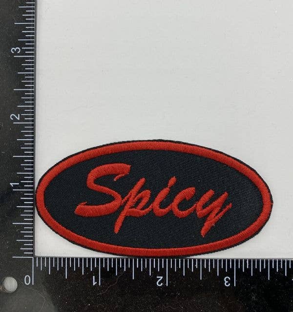 Spicy in Oval, Black and Red, Embroidered, Iron on Patch