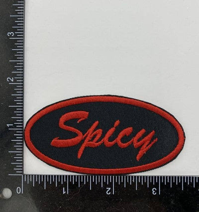 Spicy in Oval, Black and Red, Embroidered, Iron on Patch