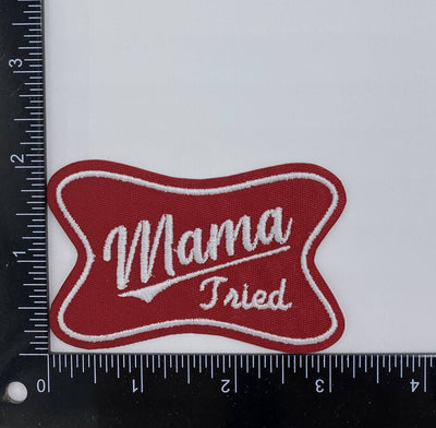 Mama Tried, Red, Embroidered Iron on Patch
